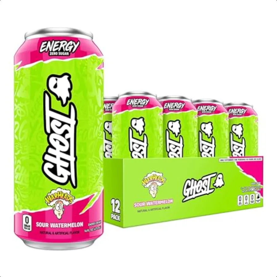 

GHOST Energy Drink 12Pack Warheads Sour Watermelon 16oz Energy Focus No Artificial Colors 200mg of Natural Caffeine LCarnitine