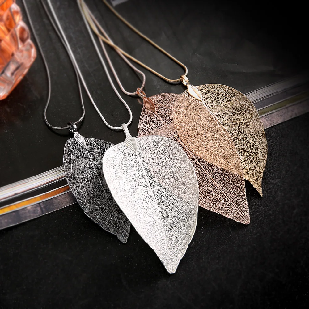 Necklace Natural Real Leaf Specimen Gold Plated Sweater Chain Women Western Unique Elegant Lightweight Daily Party Gift