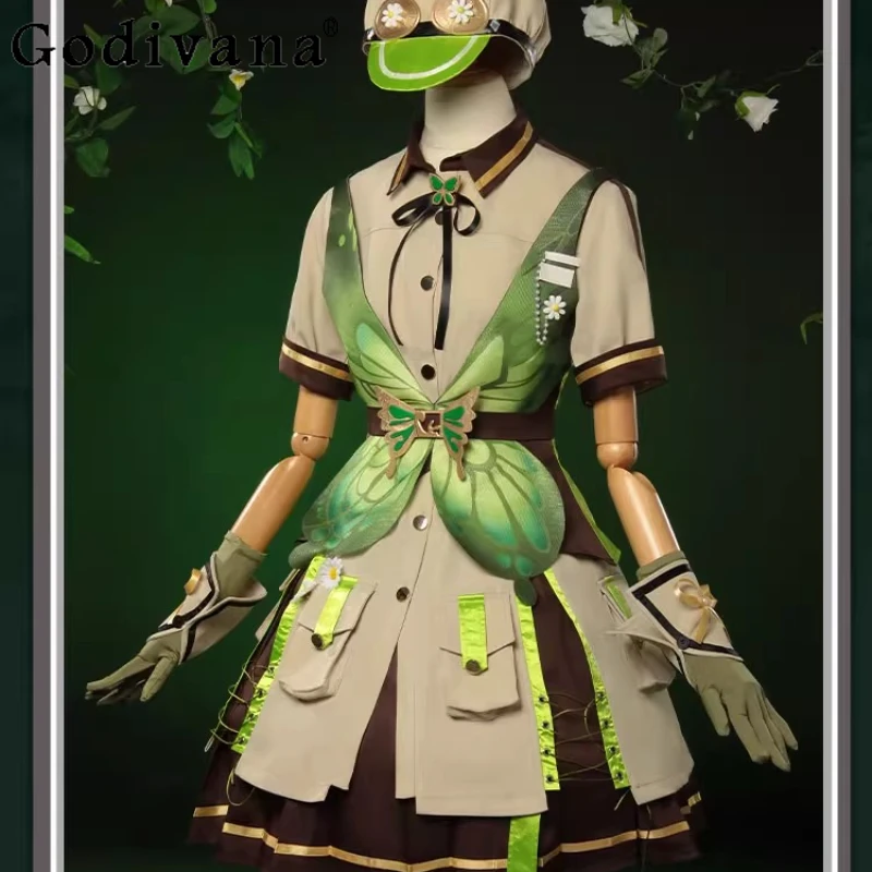 مجموعة تنورة لوليتا الخضراء التأثيرية أنيمي إنفينيتي زي نسائي بدلات الغابات الصيفية لحفلات الهالوين للنساء التنانير