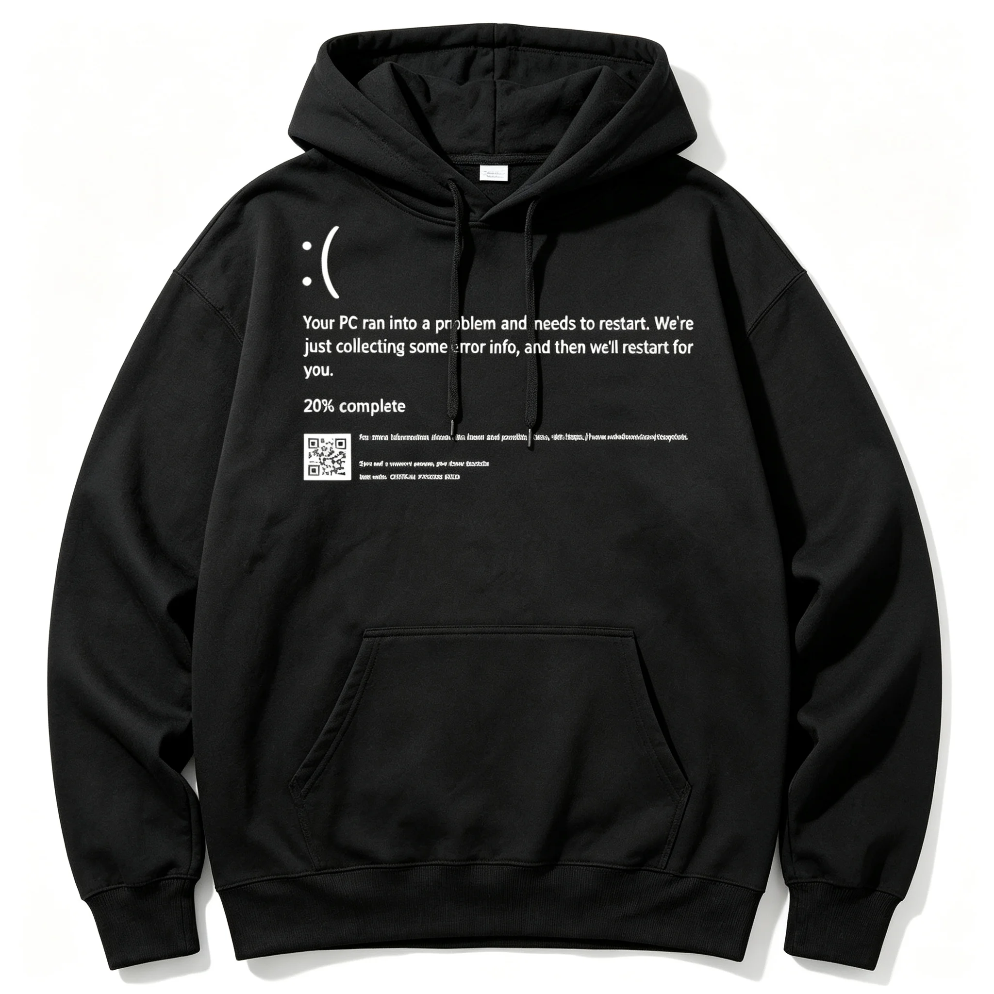 Men Halloween Geek Hoodie, Funny Computer Error Screen Print Sweatshirt, Casual Street Style Long Sleeve Hooded Pullover