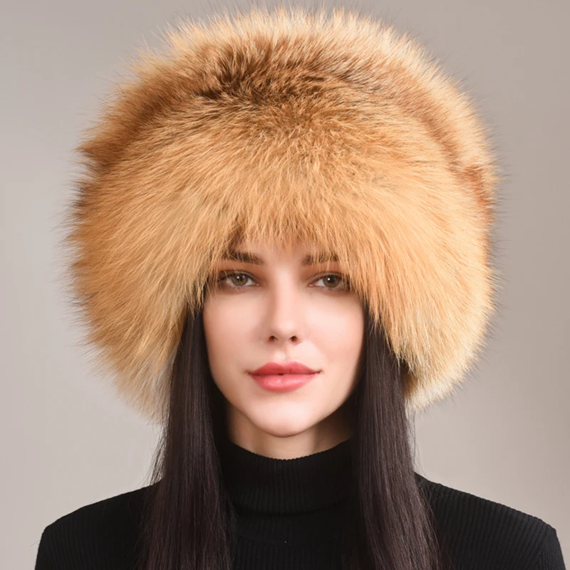 Thickened Snow Outdoor Russian Style Winter Cap For Women Handmade Warm Fluffy Outdoor Female Natural Fox Fur Tail Ushanka Hat