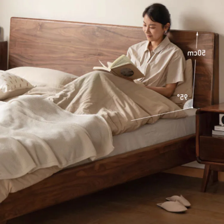 

Solid wood Nordic style bedroom furniture double bed simple black walnut