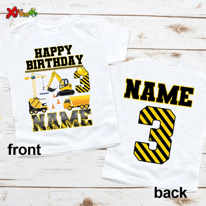 Construction Birthday Party T Shirt Personalized Toddler Boys Shirt Kids Dump Truck Birthday Shirt Custom Name Baby Tops Outfits