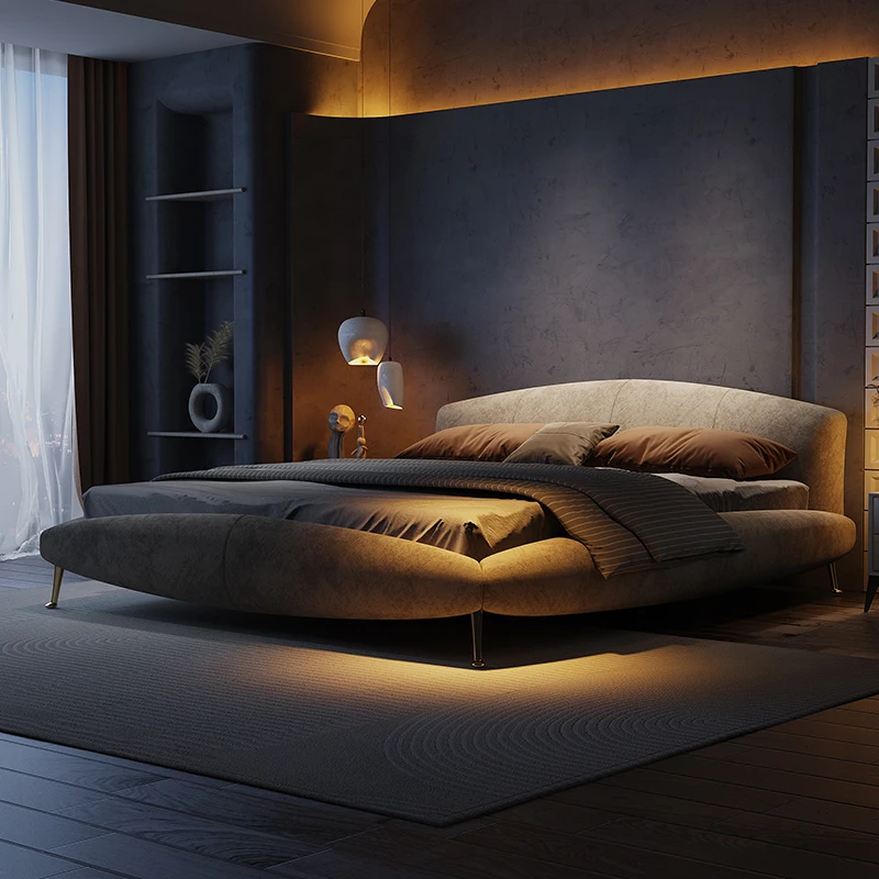 

Italian light luxury technology fabric bed modern simple wabi wind 1.8 meters double bed master bedroom wedding bed