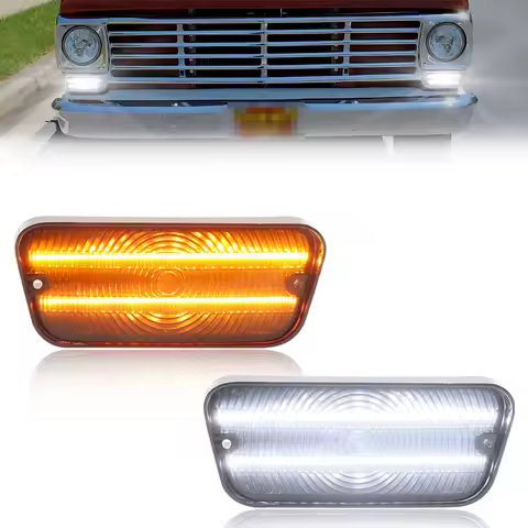 2PCS Front Bumper Parking Light Turn Signal Light DRL Light Lenses With LED For 1967 1968 1969 1970 1971 Ford F100 F-100 Truck