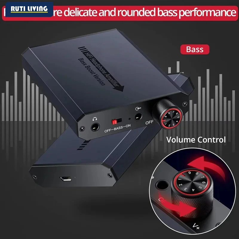 16-300Ohm HiFi Headphone Amplifier Headphone Amp 3.5mm Stereo Audio Out with Switch Powered Dual-Output with 2-Level Boost