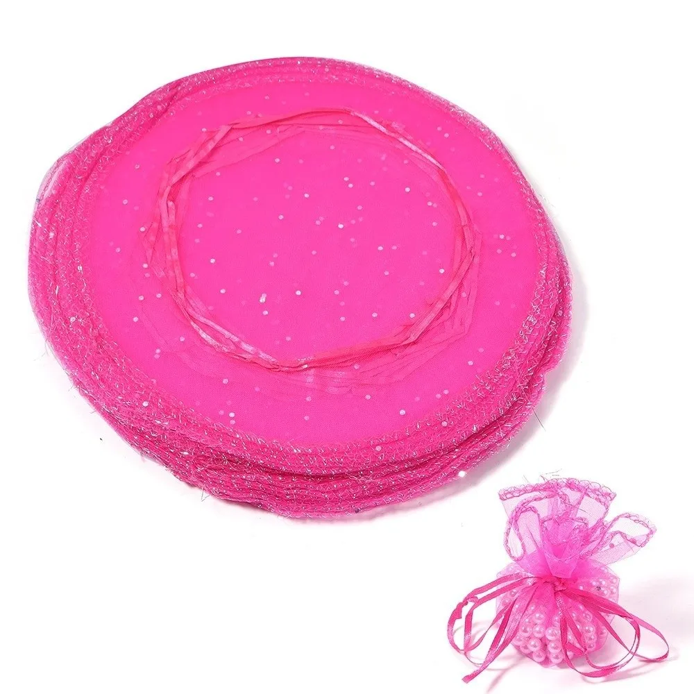 10Pcs Mesh Organza Drawstring Bag Tulle Fabric 26CM Gift Bags Round Shape Drawstring Jewelry Bags