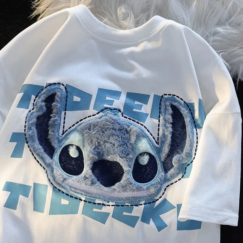 

Новинка, футболка с коротким рукавом из 100% хлопка в стиле Диснея, летняя универсальная свободная футболка с рукавом до локтя в кавайном стиле с героями мультфильма «кукла» для пары