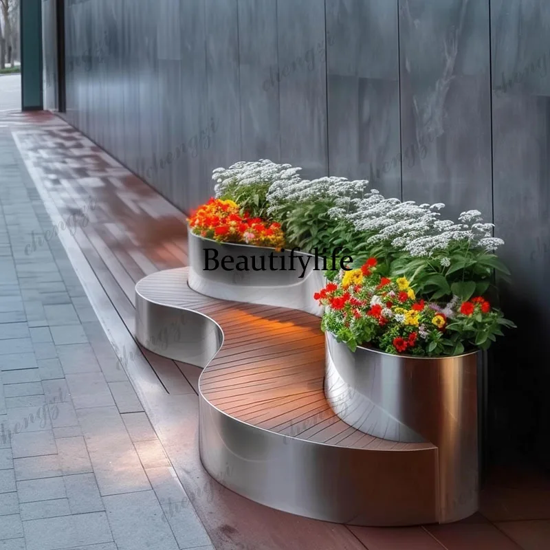 Stainless steel seat combination flower box terrace rectangular card seat flower pool balcony seat flower pot