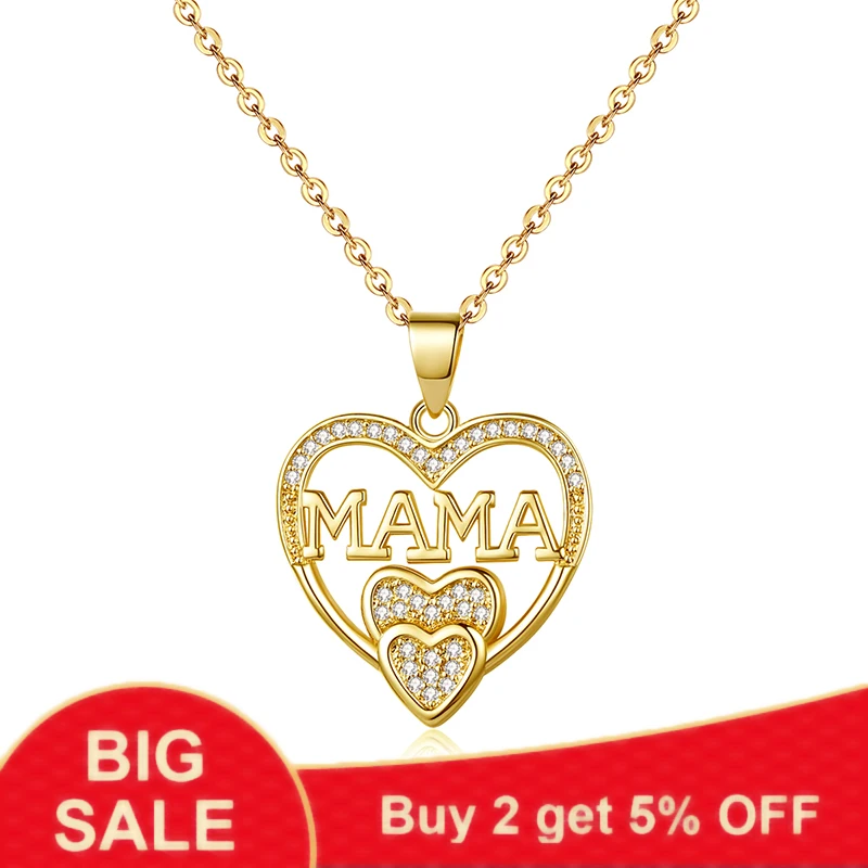 

High Quality Letter MAMA Pendant Necklace Heart Shaped Copper Inlaid Zircon Necklaces New Mother's Day Jewelry Birthday Gifts