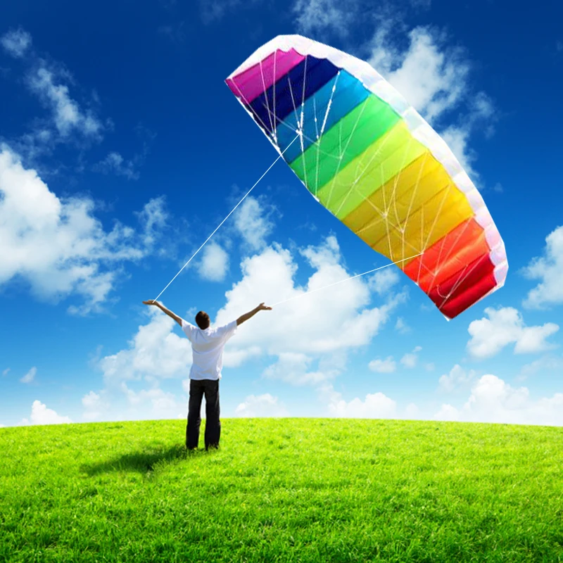 Kostenloser Versand Regenbogen Dual Line Stunt Power Kite Fallschirm große Parafoil Drachen für Erwachsene fliegen Kites urf neue Anfänger Fabrik