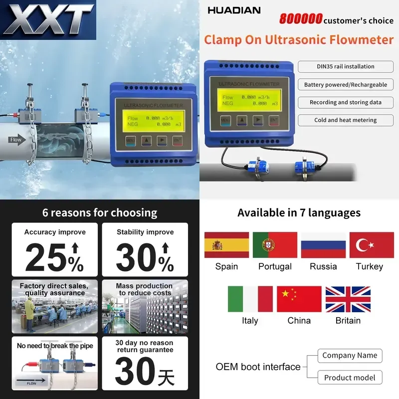 XXT Oem 2Inch Smart Wifi Transit Ultrasonic Flow Meter for Water Ip68 Battery Operated Rail Modular Ultrasonic Water