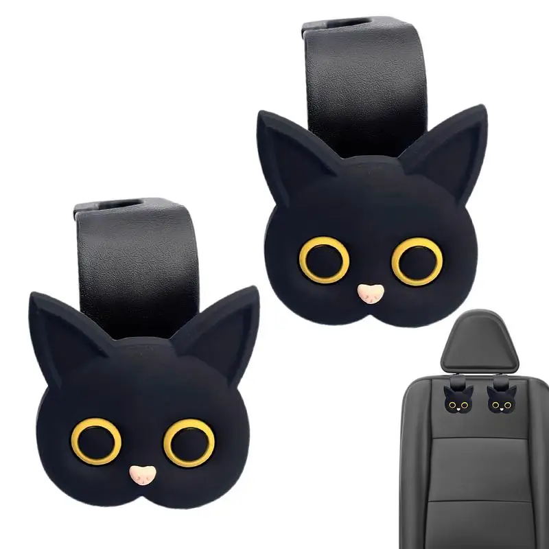 2PCS Car Headrest Hooks Purse Cartoon Cat Headrest Hooks Animal Vehicle Hooks With 44 Lbs Bearing Load For Umbrellas Shopping