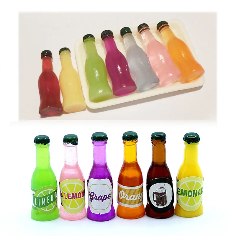 Simulation Fruit Juice Mini Bottle Miniature Figurine Modern Dollhouse Decoration Kitchen Room Ornament Desk DIY Accessories