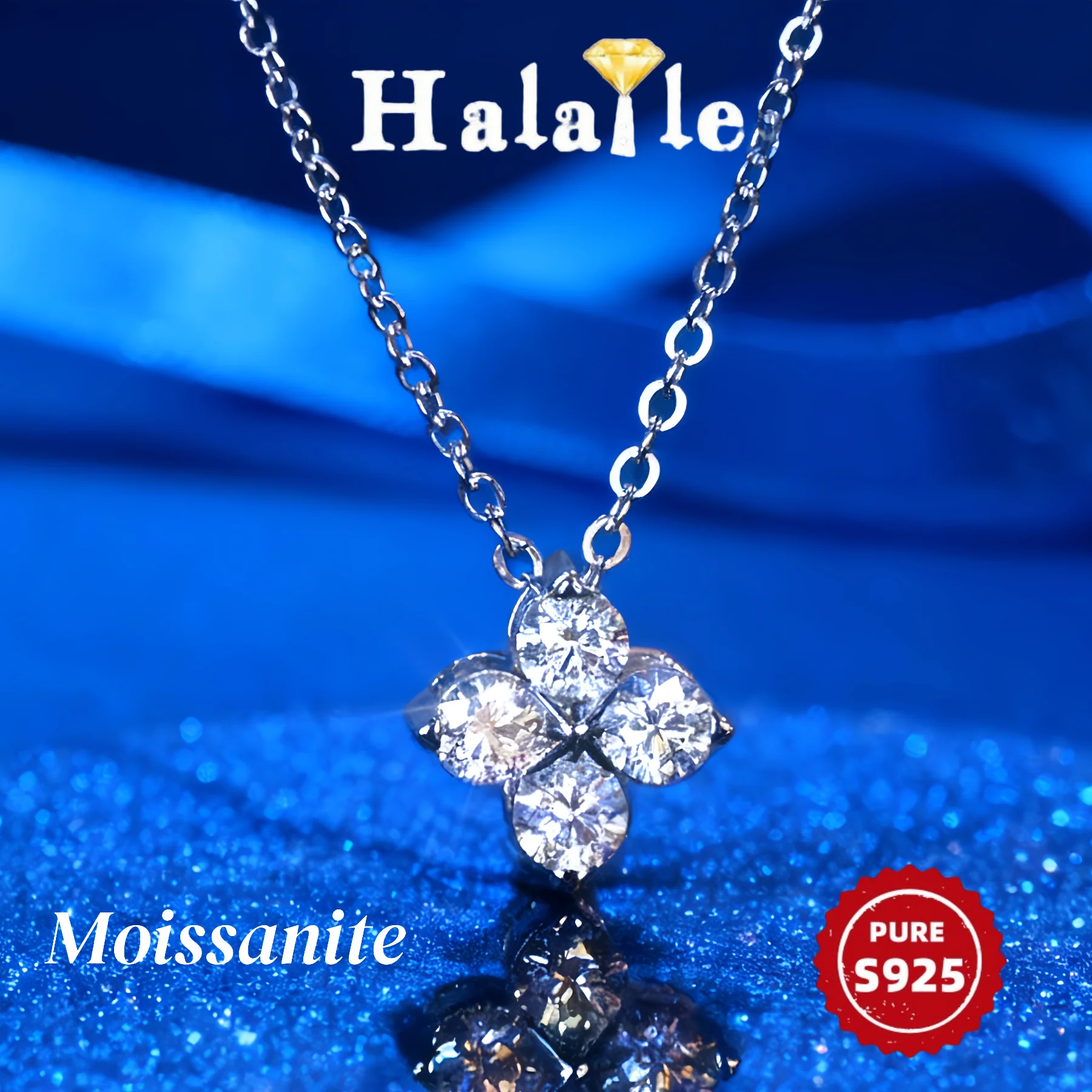 

Halaile S925 Sterling Silver Moissanite Necklace Four Leaf Clover Flowers For Women Sparkling Fashion Light Luxury Engagement