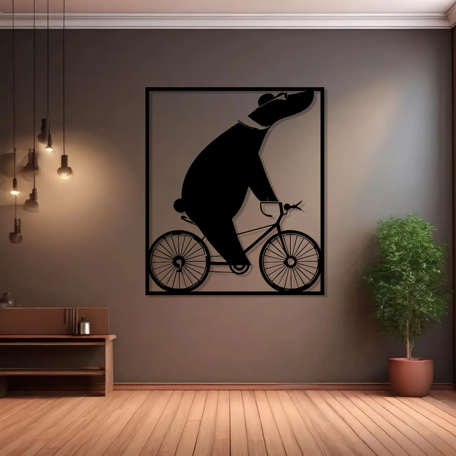 Bear on Bicycle Metal Wall Art Whimsical Iron Statue Mural Weather-Resistant Garden Fence Backyard Decor Holiday Gift Year-Round