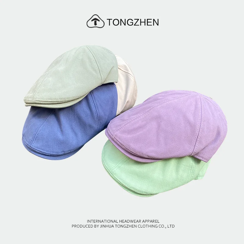 British Style Retro Solid Color Berets for Women Spring and Summer Versatile Sunscreen Japanese Simple Vantage Forward Hats Men