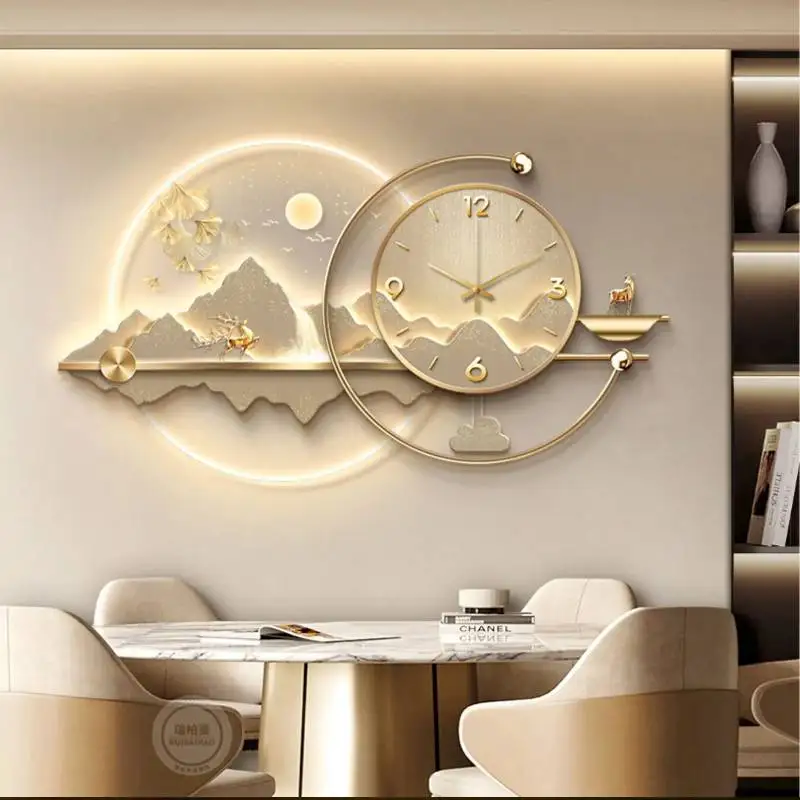 Metal Night Light Wall Clock Yellow Designer Gold Cute Digital Clock Living Room Aesthetic Relojes De Pared Home Decor Items