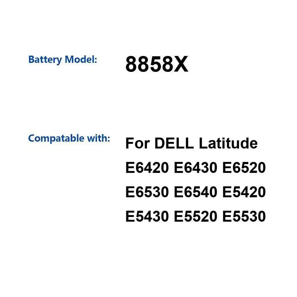 

Надежный аккумулятор для ноутбука 8858X для Dell Latitude E6420 E6430 E6520 E6530 E6540 E5420 E5430 E5520 E5530 4200 мАч