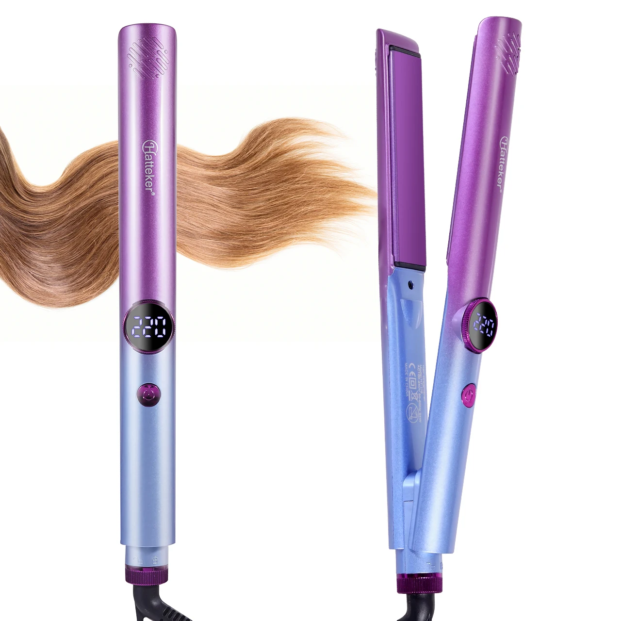 HATTEKER Dual-Use Curling and Straightening Iron with Constant Temperature for Home Use Non-Damaging to Hair Digital Display