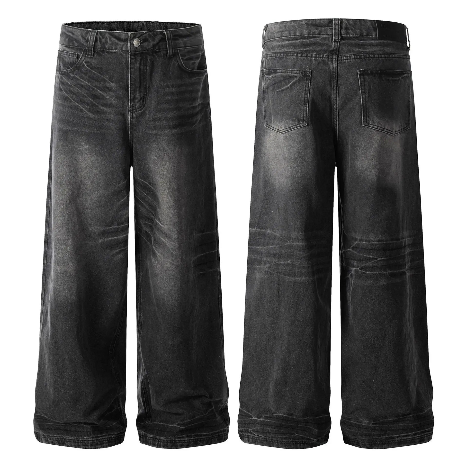 OR FL Women's American Retro Aging Cat Whiskers Wash and Age Staraight Jeans Trendy Brand Baggy Wide Leg Big News Pants Y2k