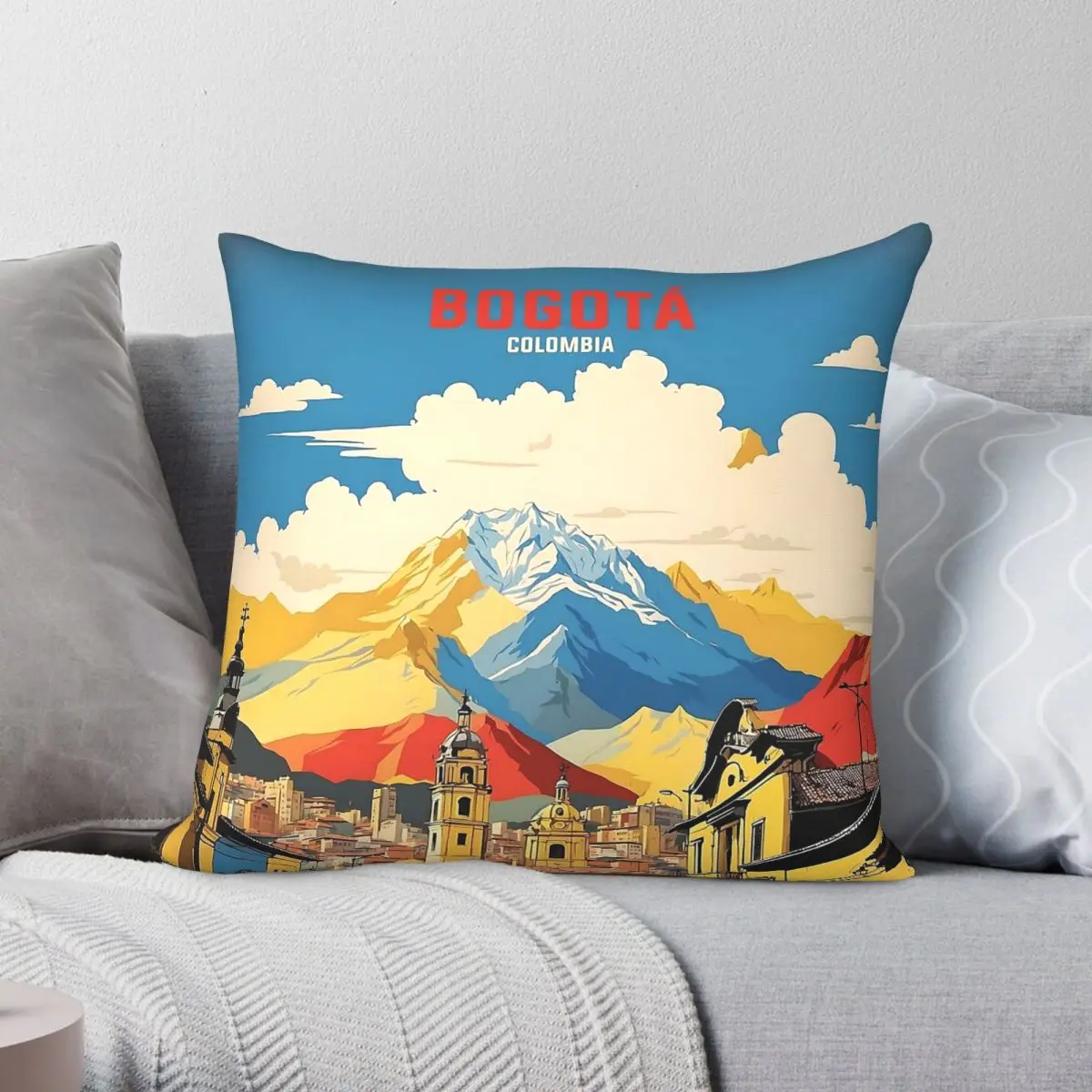 Bogota Colombia Retro Tourism Square Pillowcase Polyester Linen Velvet Creative Zip Decorative Pillow Case Room Cushion Case