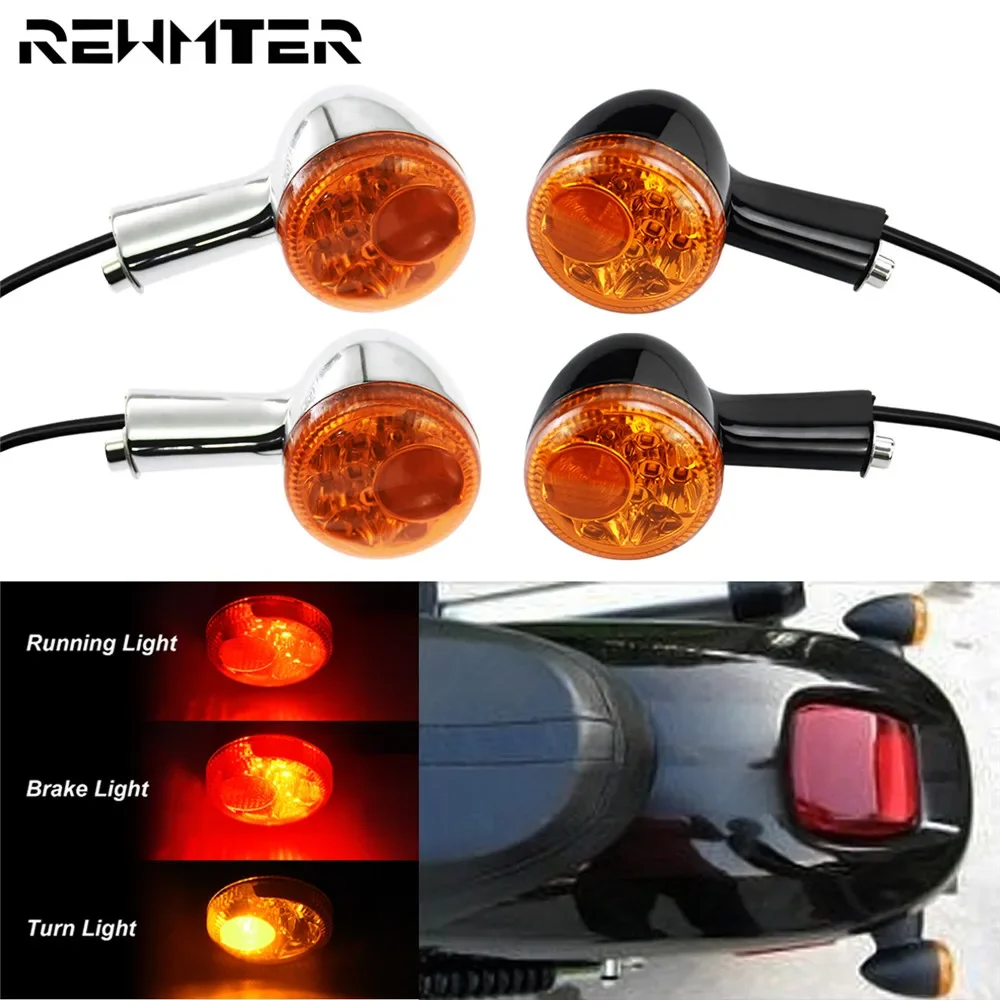 Motorcycle LED Amber Turn Signal Brake Light Indicators Running Tail Lamp Lights 2PCS Aluminum For Harley Sportster XL  92-2022