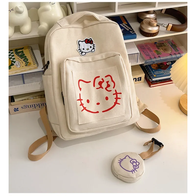 Sanrio hello kitty bonito doce casual mochila dos desenhos animados impressão simples retro tendência moda grande capacidade mochila