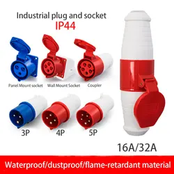 16A/32A IP44 Industrial Plug&Socket Waterproof Connector 3P/4P/5P  Waterproof Electrical Connection Wall Mount Socket Panel Plug