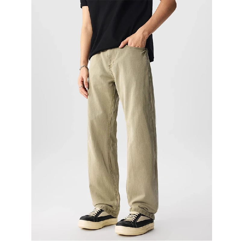 

American Retro Washed Denim Jeans Men's Spring Autumn Straight Elastic Pants Versatile Slimming Long Jeans Cotton Polyester B...