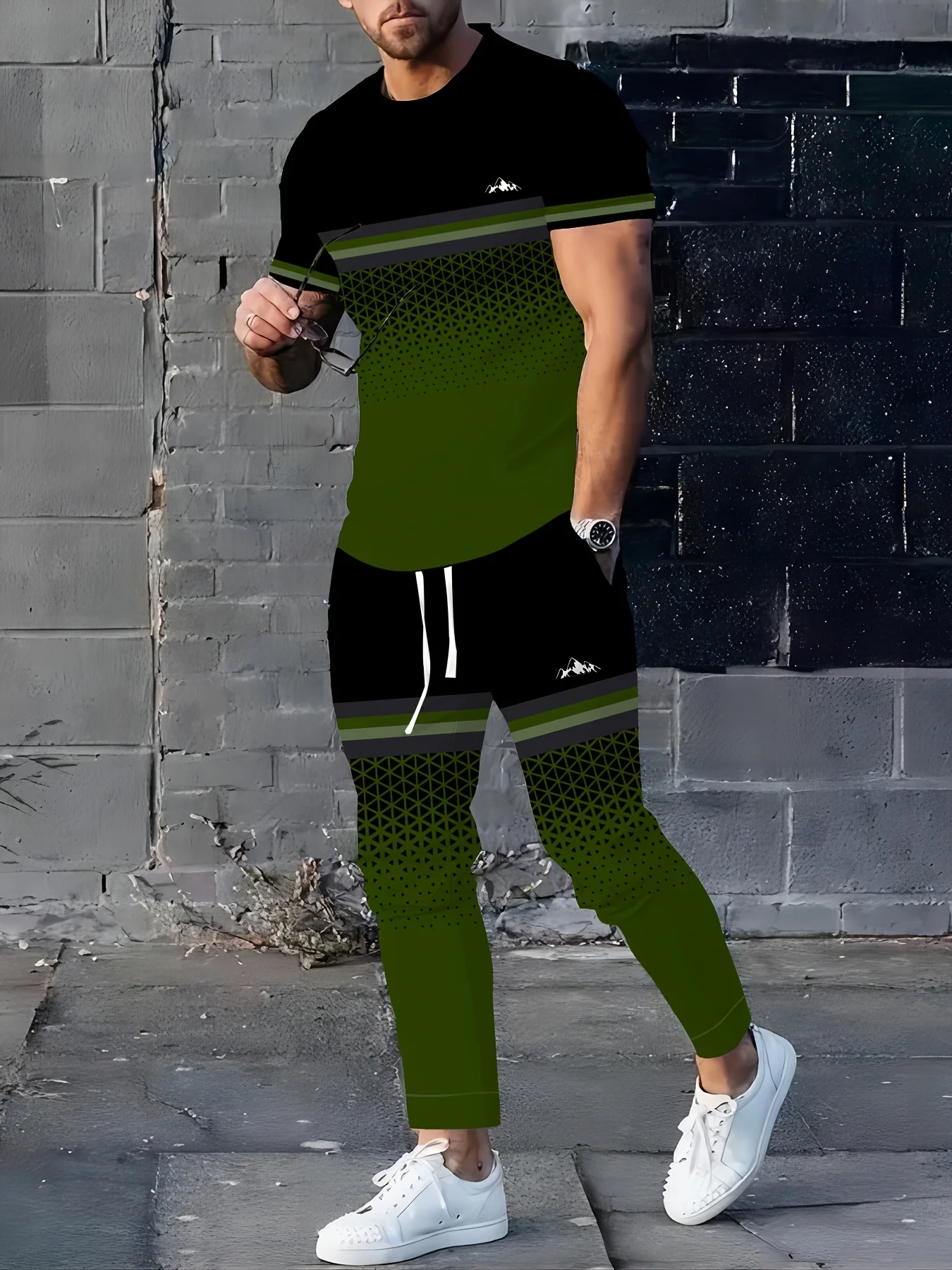 

2025 Summer New street casual simple fashionable sporty breathable soft and comfortable 3D pattern printed men's set