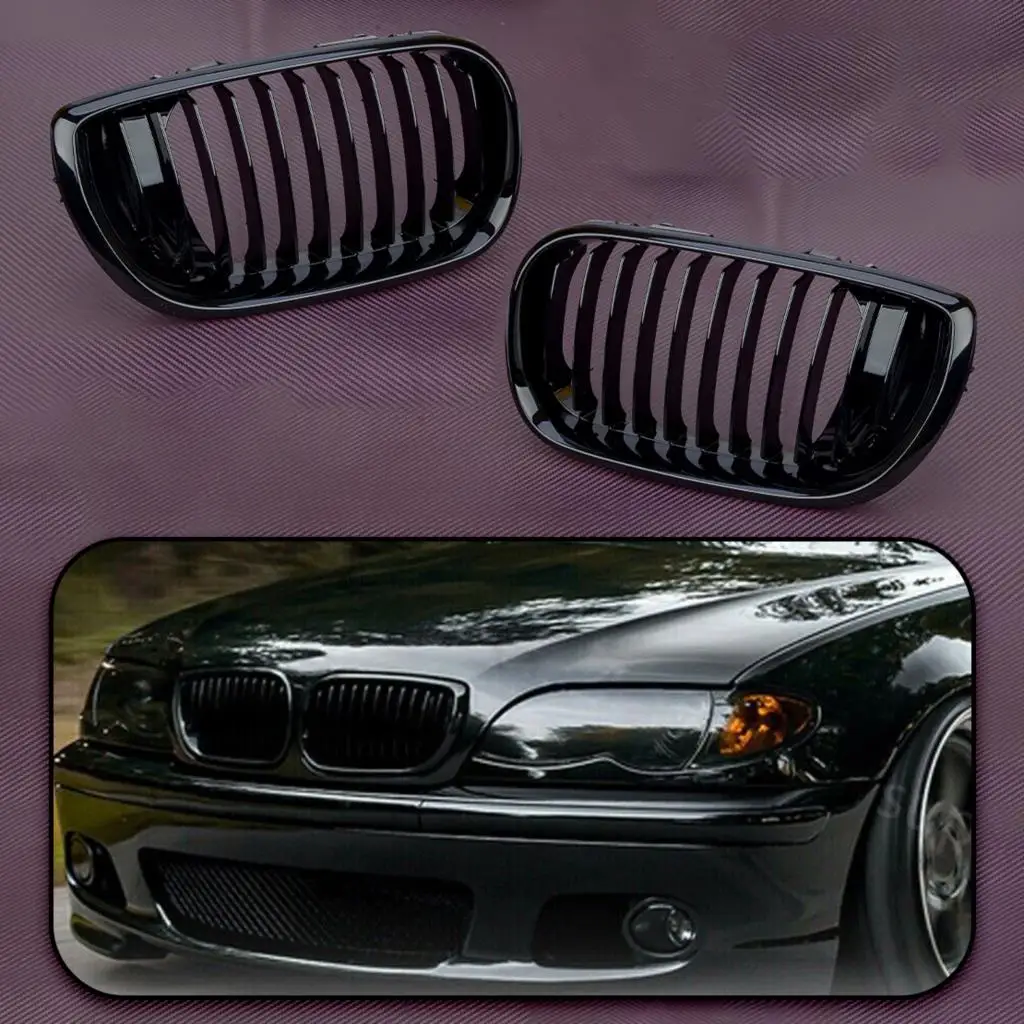 

1 Pair Car Front Left & Right Bumper Grille Covers Trims Fit for BMW 3 Series E46 Touring Saloon 2002 2003 2004 2005 Black ABS