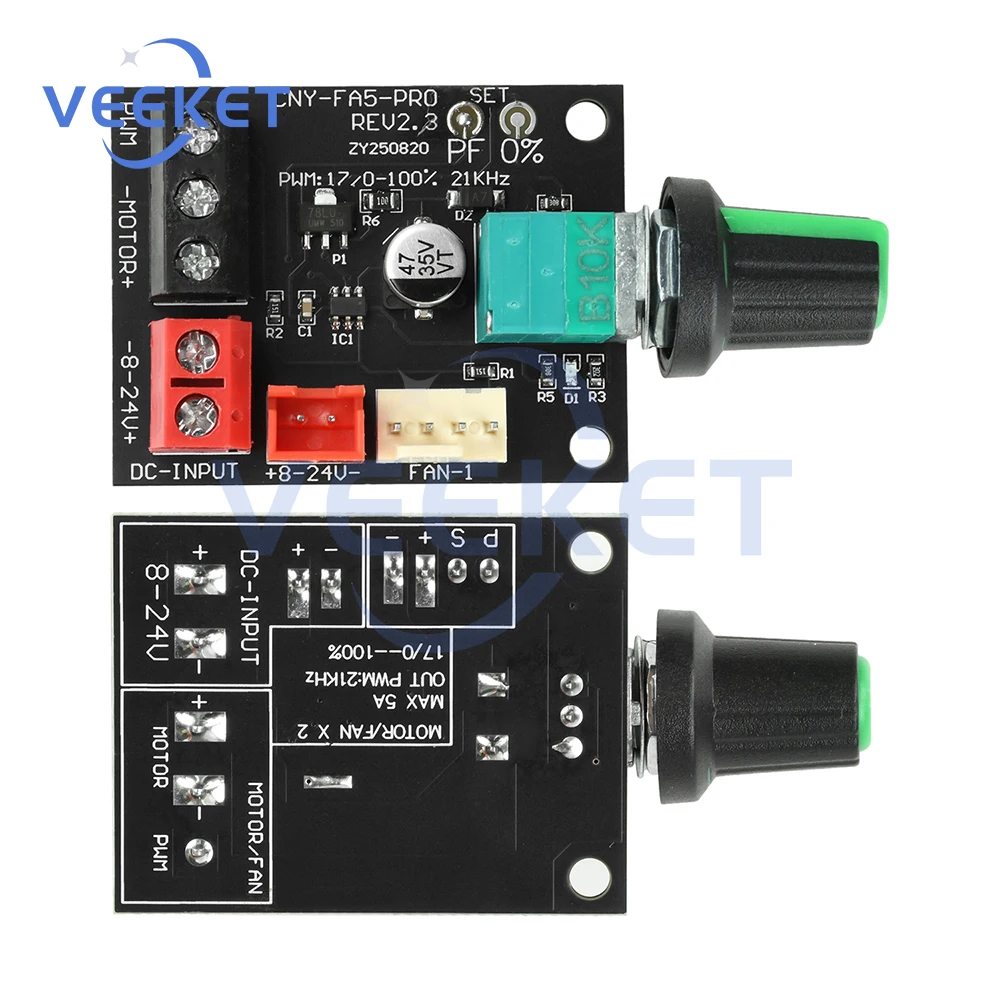 

PWM Speed Controller DC 8-24V 5A Brushless Motor Driver High Power Fan Module for DIY Cooling Projects