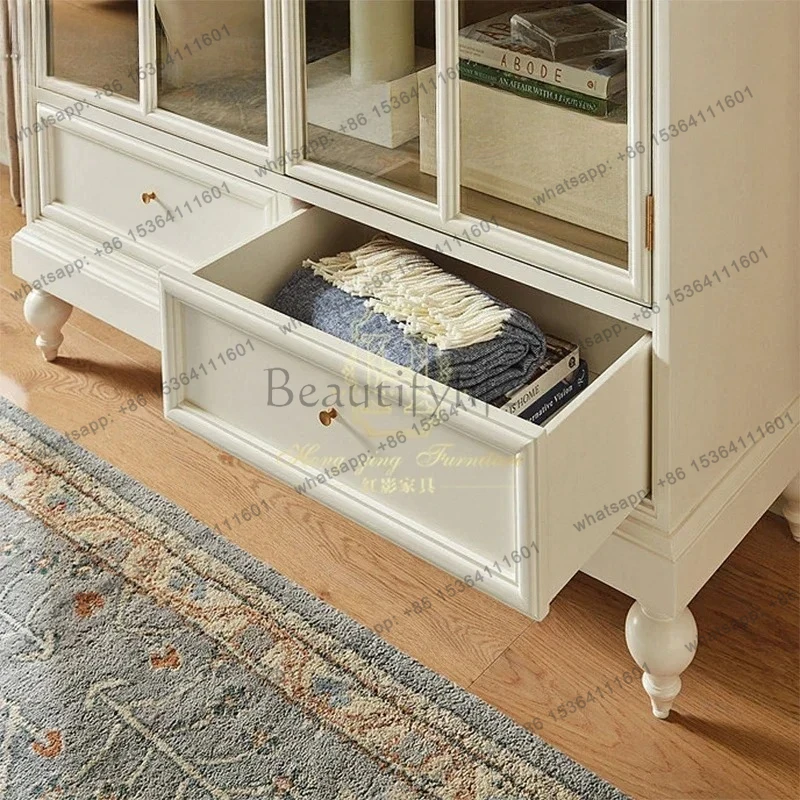 LXAmerican all solid wood dining side cabinet wine cabinet integrated against the wall kitchen living room cupboard  log storage