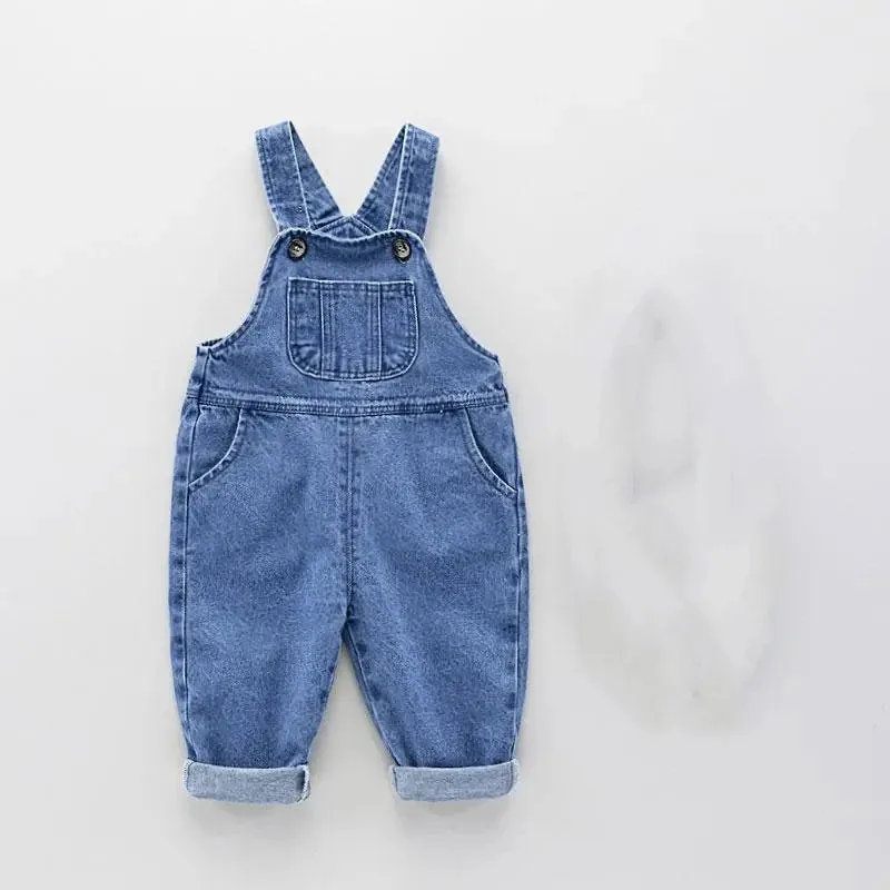 Baby Clothes Spring new Korean Style Loose Straight Denim Overalls Large Pocket High Waist Trousers Blue Versatile Denim Pants