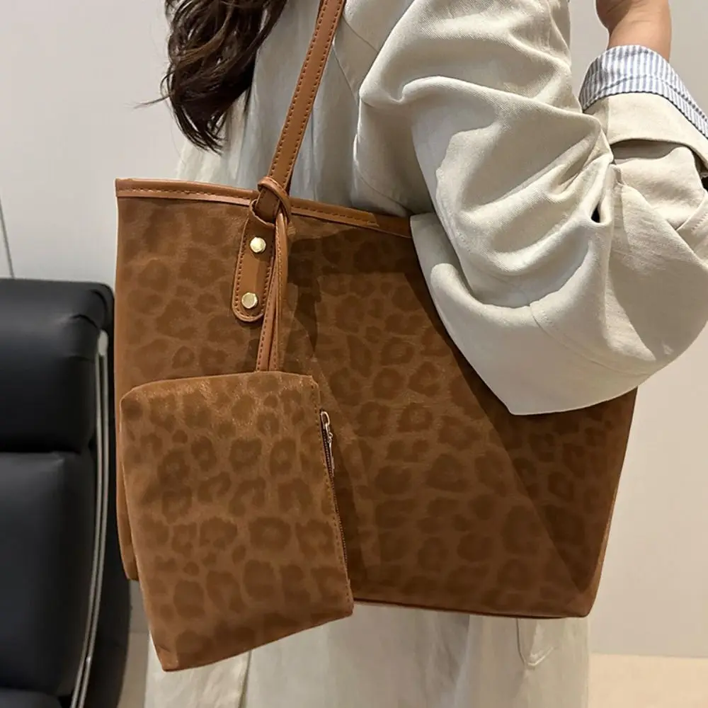 Vintage Leopard Print Women Tote Bag Large Capacity with Mini Bag Underarm Bag PU Leather Briefcase Bags