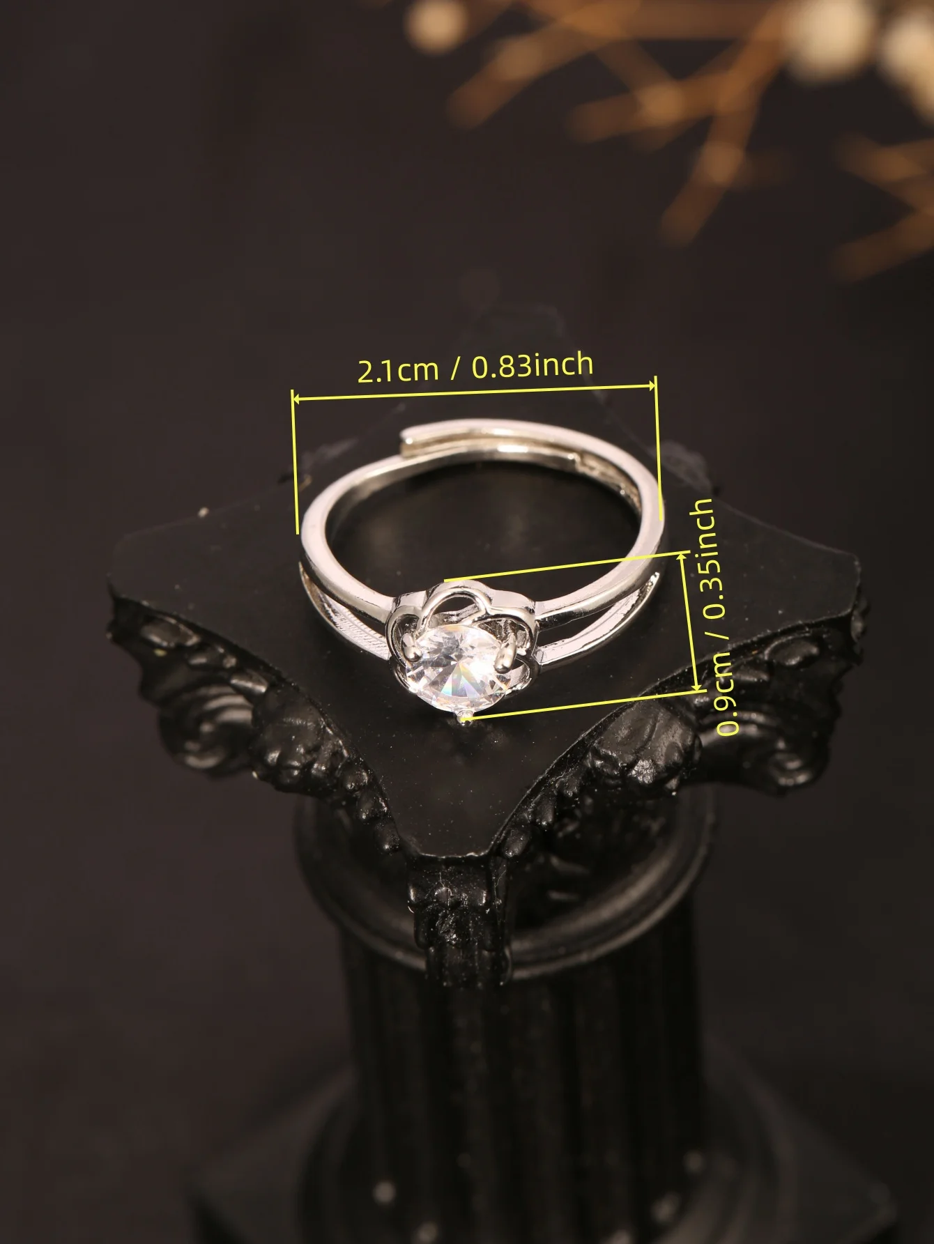 1 Piece Silver Three-Prong Flower Base Zircon Open Ring, Simple and Luxurious Single Diamond Design, Versatile Women's Jewelry, Suitable for Daily Wear / Dating / Engagement, Adjustable Ring