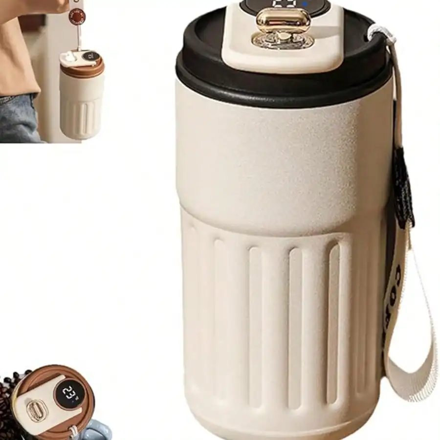 

Portable Insulated Travel Mug - Temperature Display Leakproof Coffee Tumbler