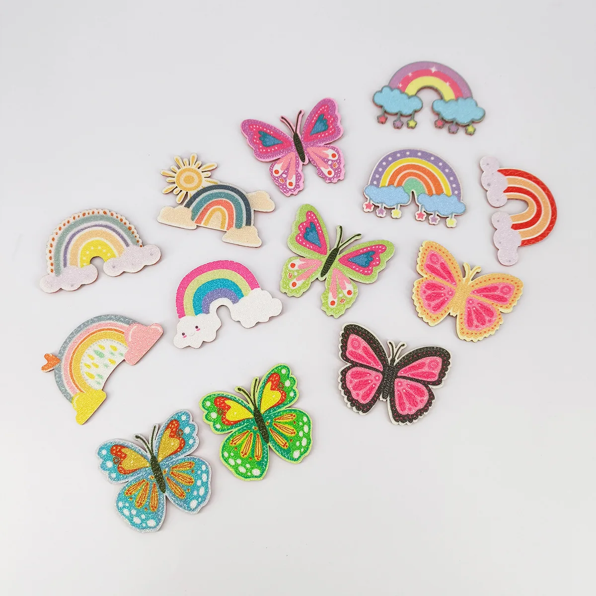 10Pcs Glitter Print Appliques Butterfly for DIY Crafts Cake Topper Handmade Headwear Hair Clips Bow Decor Hat Sewing Patches