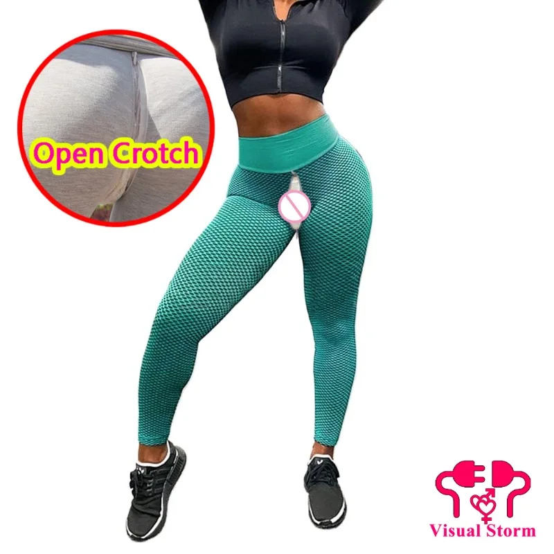 Legging Selangkangan Terbuka Seksi Wanita Legging Bokong Ritsleting Tersembunyi Celana Dalam Olahraga Fitness Celana Gym Push Up Tanpa Tali Seks Luar Ruangan Erotis