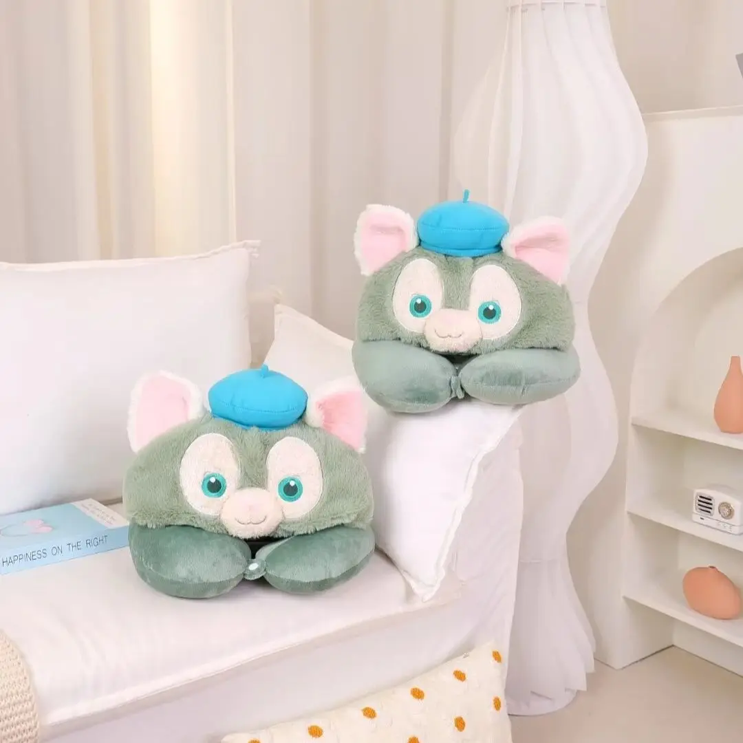 Disney Gelatoni Cartoon Plush Hooded U-Shaped Pillow Cute Stuffed Anime Rex the Green Dinosaur Travel Pillow Gifts For Girl