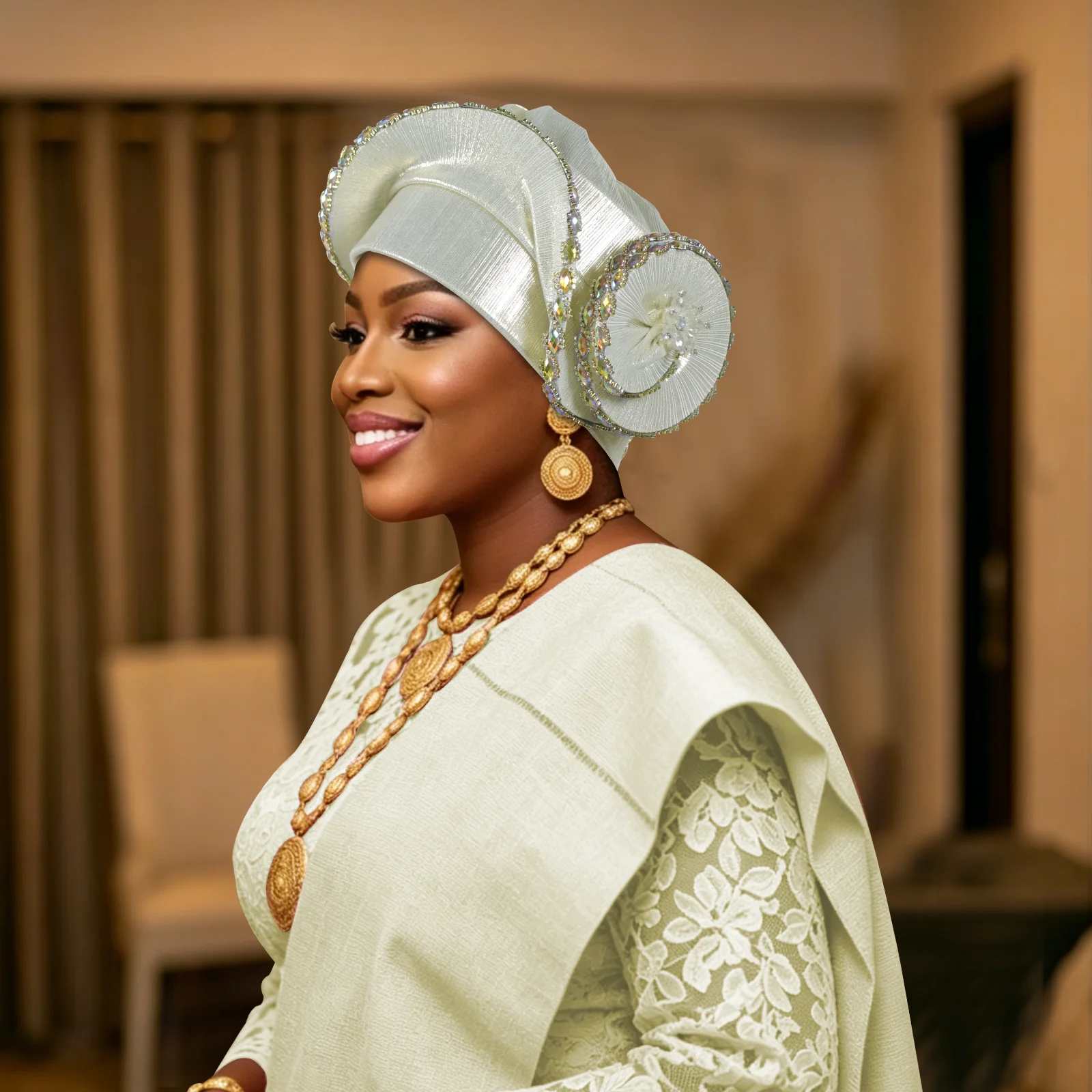 

Spiral Turban Cap Muslim Women Hijab African Auto Gele Head Wrap Wedding Party Headtie Bonnet Headgear Hat Headwear Already Made