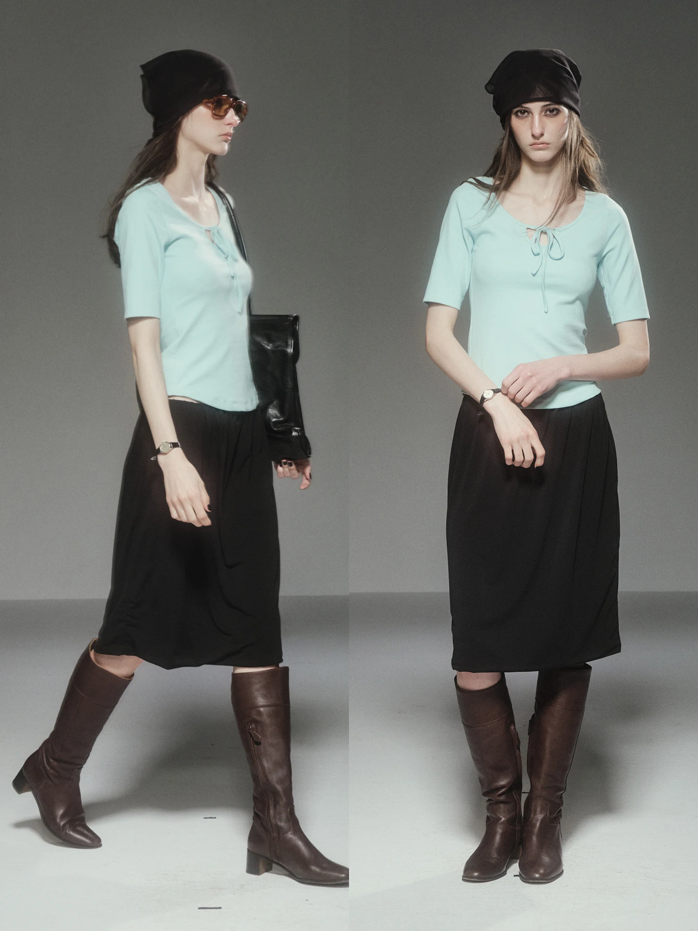 

Black Minimalist Knitted Skirt Women's Elastic Drapey High Waist Straight Cut Polyester Spandex Casual Office Wear Skirt