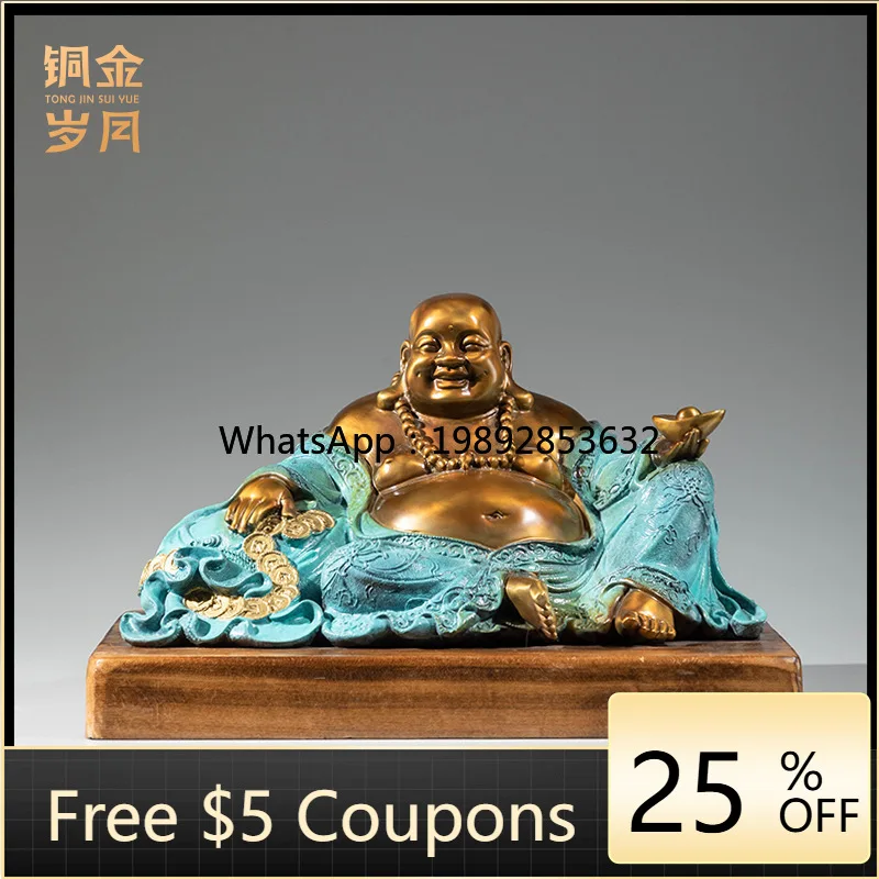 

LYY Maitreya Buddha Color Bronze Buddha Statue Copper Ornament Big Belly Laughing Buddha Statue Desktop Home Worship Craft