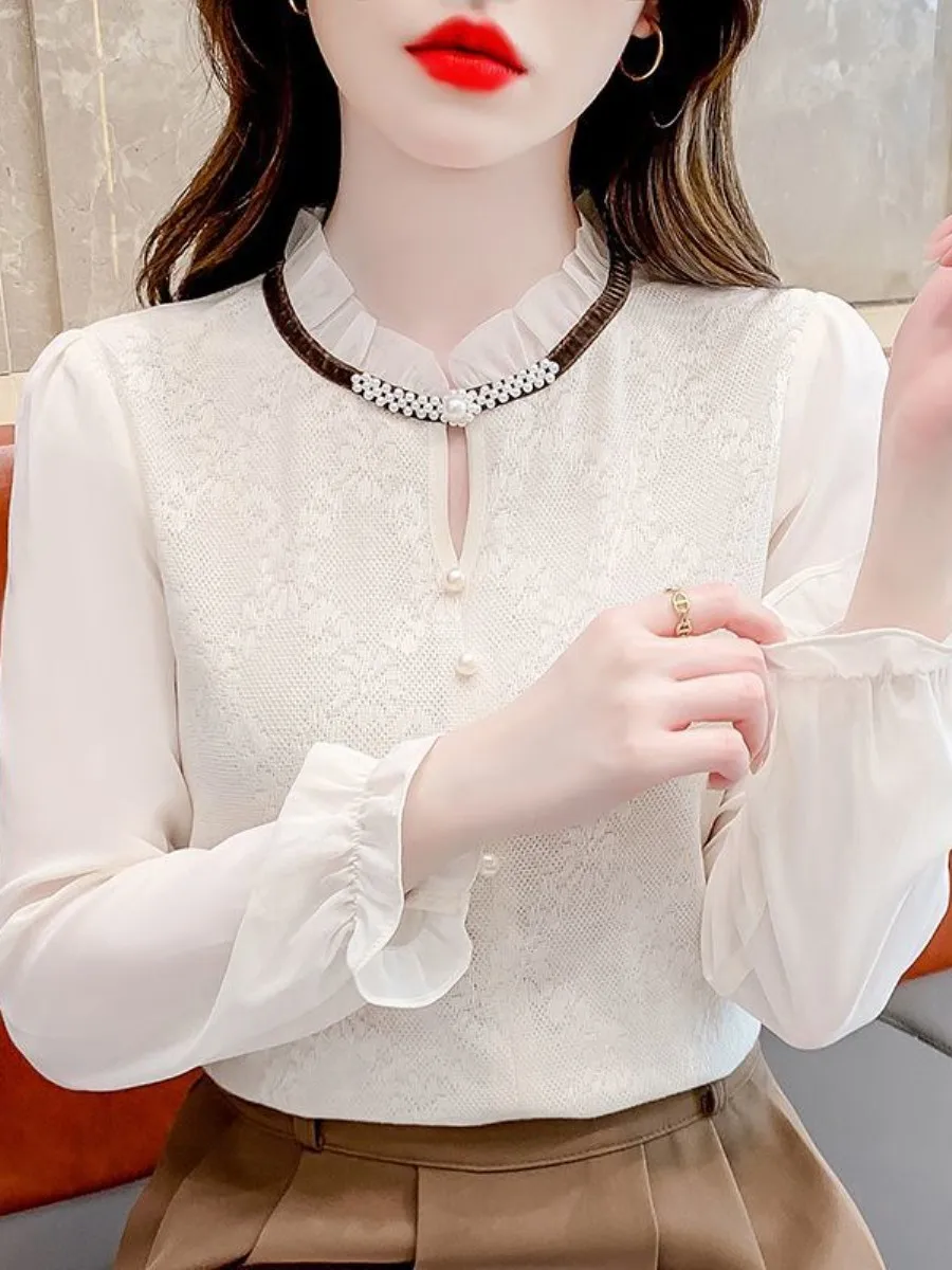 

Ladies Fashionable Lace Shirt Long Sleeve Parka Coat Spring Autumn New Style Elegant Top Anti-Aging Women's Clothing