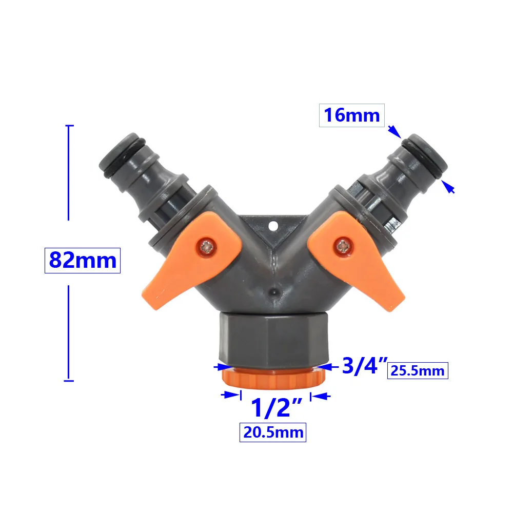 Garden Hose 2-Way Tap Hose Water Splitter Female 1/2 3/4\