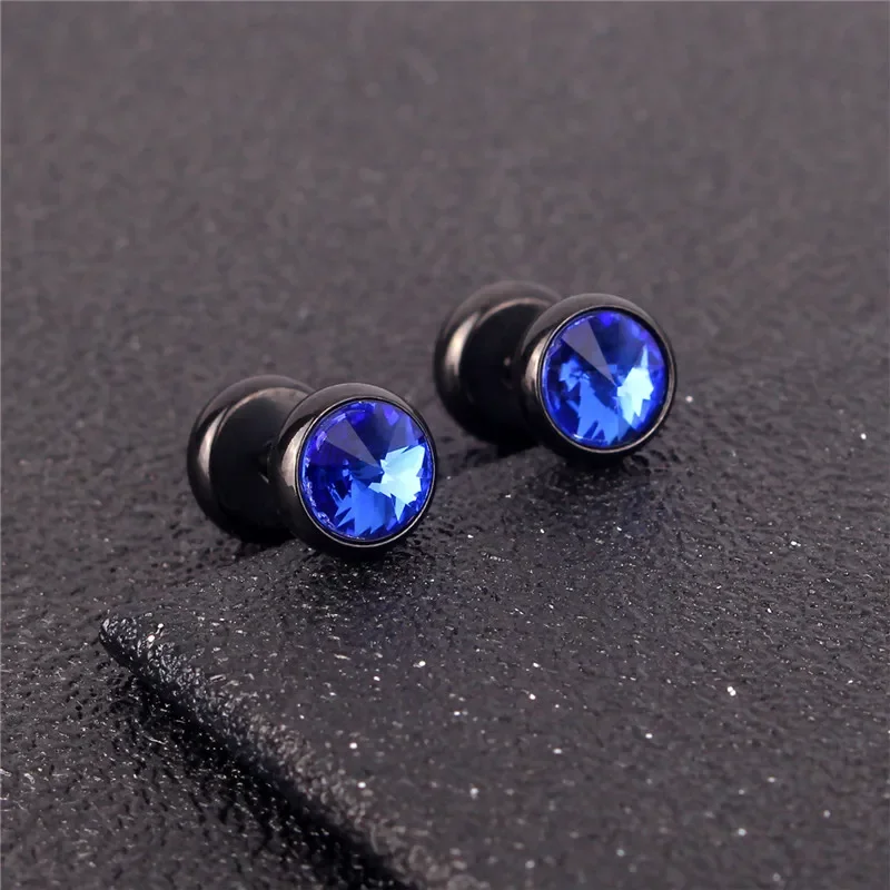 High Grade Satellite Stone Round Stud Earrings Stainless Steel 8mm Barbell Style Geometric Ear Jewelry Gifts For Women Men