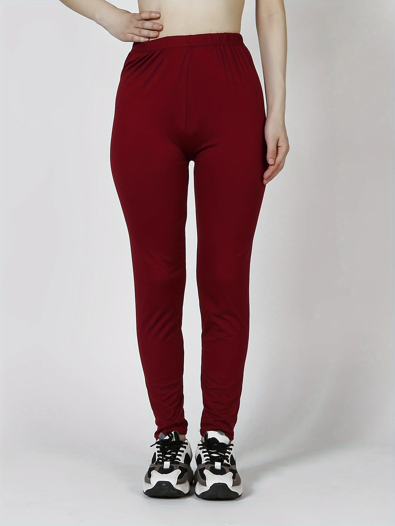 Solid Color  Nine point leggings Soft Breathable Knit Fabric Yoga Pants Stylish Casual Pants High Stretch Athletic Pants