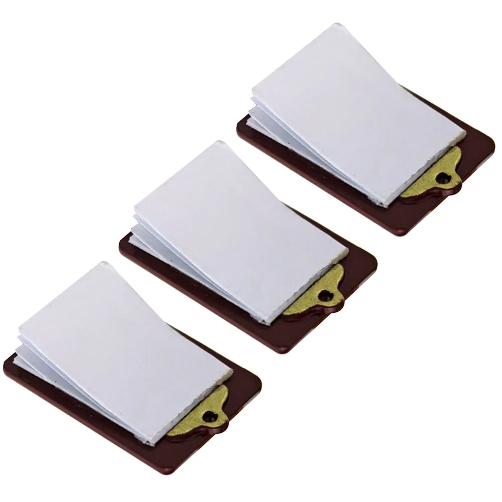 

3 Pcs Simulated WordPad Mini Dollhouse Accessory Miniature Clipboard Paper Writing Toy Accessories