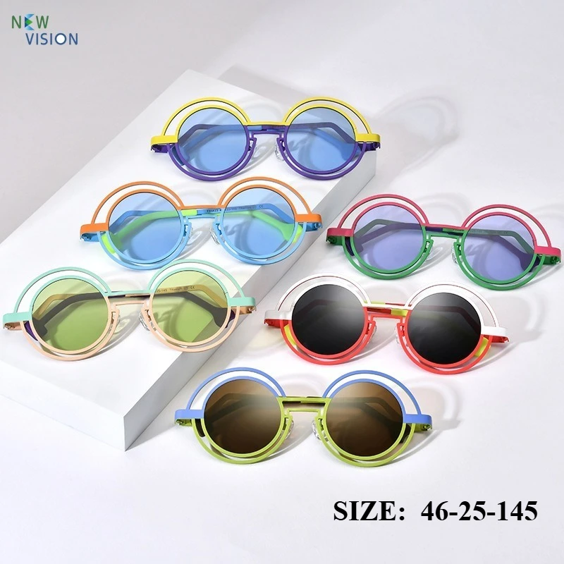 New Fashion Color Blocked Pure Titanium Round Sunglasses High Quality Women Polarized Driving Sun Glasses Men Personalization